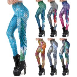 Leggings VIP FASHION Leggings for Women Fitness Sport Mermaid with Printed Fish Scales Shiny Leggings Workout Elasticity Lggins