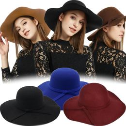 Stingy Brim Hats Autumn Winter Bowler For Women Fashion Lady Wide Wool Felt Fedora Hat Floppy Cloche Black244l