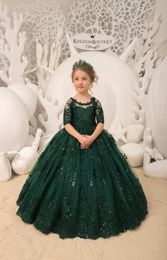 Girl039s Dresses Vintage Green Ball Gown Flower Girl For Wedding Beaded Lace Short Sleeve Toddler Girls Pageant Dress Kids Form8256023