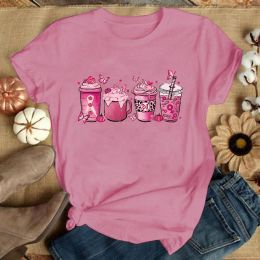 T-Shirts Fashion Women Tshirt Breast Cancer Print Designed Summer Tops Tees