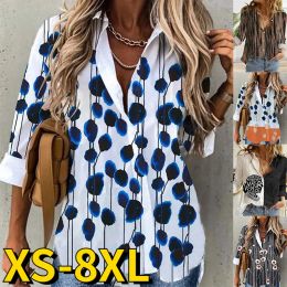 Shirt 2022 New Ladies Fashion New Design Printing Shirt Autumn Winter Women Long Sleeve VNeck Loose Size Blouse Elegant Loose Tops