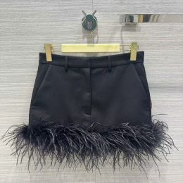 Skirt 2024 New Fashion Allmatched Feathers Decoration Mini Skirts Womens Sweet Girl Novelty High Waist Mini Skirts