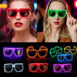 Wireless LED Light Up Party Glasses EL Wire Glowing Eyewear in the Dark Neon Glasses Women Mens Costume Sunglasses for Halloween Carnival Festival Party