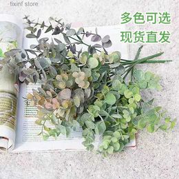 Decorative Flowers Wreaths Artificial flowers Nordic small handle 5-pronged eucalyptus money leaves simulated flowers green leaves home decoration T240306