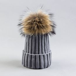 Woman Beanies with Real Fur Pompom Hat Winter Bobble Hat With Fur Pompom Fashion Knit Beanies with Fox Fur Pompom Cap Hat180Y