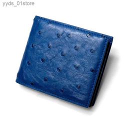 Money Clips 2022 New Ostrich Leather Mens Short Wallet Genuine Leather Leisure Man Multi Card Wallets High Grade wallet Luxury Money Bag 45 L240306