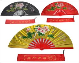 New 13quot Martial Arts Kung Fu Tai Chi Bamboo Wood Fan Hand Wushu Peony Pratice Training Stage Performance with Dragon8380598