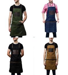 Aprons F2TF Heavy Duty Canvas Work Apron With Pockets Adjustable CrossBack Straps Bib For Men And Women Gardening Restaurant1369827