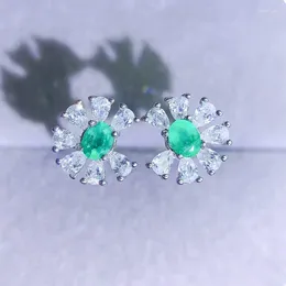Cluster Rings Natural Real Green Emerald Ring Flower Style 925 Sterling Silver Fine Jewelry 0.45ct 2pcs Gemstone L231271