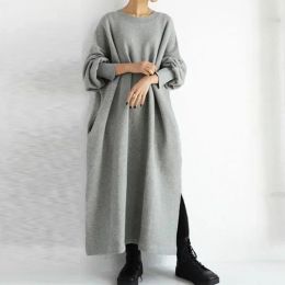 Dress 2023 Autumn Women's Long Dress Black Pocket Oversize Sweatshirt Dresses Female Warm Trendy Winter Casual Fashion Clothing Ladies