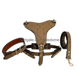 Designer Dog Collars Leashes No-Pl Pet Harness With Classic Letter Pattern Adjustable Pu Leather Vest No-Choke For Medium Large Dogs Dhgbu