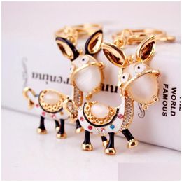 Key Rings 3Pcs Crystal Rhinestone Pendant Car Key Chains Gold Plated Stone Enamel Alloy Metal Animal Donkey Ring Holder Drop Delivery Dhc8G