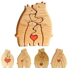 DIY Wooden Desktop Decoration Cute Bear Family Theme Art Puzzle Name Custom Home Ornament Customized Gift 240220