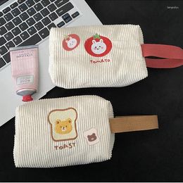 Cosmetic Bags Cheese Toast Corduroy Pencil Student Stationery Storage Bag Kawaii School Supplies Back To Cartoon
