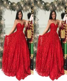 Red Lace Beaded Elegant Formal Evening Dresses 2021 Strapless Open Back Ruched Red Carpet Dress Prom Dresses Long Cheap Formal Gow3022853