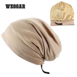 WEOOAR Adjustable Lined with Satin Bonnet for Women Men silk Satin Hat Hair Night for Sleeping Cap Cotton Beanie Hood MZ226 2201242547
