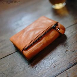 Money Clips AETOO Crinkling plant tanned top layer cowhide simple practical soft multi-slot leather pocket short wallet casual money holder L240306