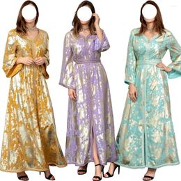 Ethnic Clothing Mus Style Women's Gold-plated Robe With Belt Dress Evening Large Swing Skirt Middle East Spring/Au