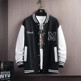 Big M Letter Print Hip Hop Patchwork Baseball Jackets Mens Bomber Men Spring Oversized Streetwear Coats 240227