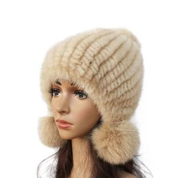 Fashion Women Real mink hat Winter warm mink fur knit hats Women fur ball cap Q190529234y