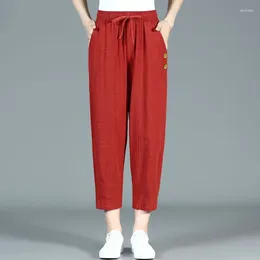 Women's Pants Middle-Aged Elderly Mothers Cotton Linen Harem Pant Loose Nine-Point High Waist Straight Thin Casual Trousers