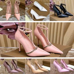 Dress Shoes Women T-strap Pointy Toe High Heel Shoes Solid Glossy Black Sexy Ladies Formal Stiletto Pumps 10cm Gold Chain Link Sandalias Party Wedding Shoes Eu35-41
