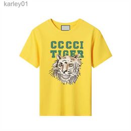T-shirts childrens T-shirt trend cartoon tiger pattern luxury brand kids clothing cool breathable boys girls short sleeved 240306
