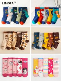 LJMOFA 5 Pairs Cotton Kids Socks Dinosaur Cartoon Cute Toddler Girls Socks Casual Sport Boys Socks Warm Socks For Baby C159 240226