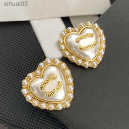 Stud Copper Ear Stud Earrings Loop Drop Womens Designer Letter Inlay Crystal Rhinestone Pearl Earring Womens Wedding Gifts 240306