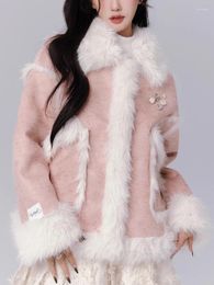 Women's Jackets Harajuku Warm Elegant Fur Coat Women Pocket Loose Vintage Fleece Female Korean Fashion Casual Patchwork Overcoat 2024