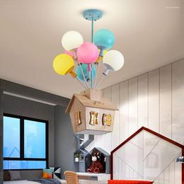 Ceiling Lights Creative Wooden House Flying Balloon Light For Boy And Girl's Cartoon Room Kindergarten Bedroom Fixtures