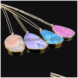 Pendant Necklaces New Druzy Healing Necklaces Geometric Cutting Lines Natural Crystal Quartz Stones Pendant Gold Chains For Women Fash Dhqwi