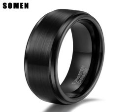 Wedding Rings Somen Brand 6MM 8MM Black Brushed Finish Tungsten Ring Men Women Engagement Band Lovers Couple Jewelry Femme5978277
