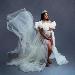 Casual Dresses Ivory Sheer Tulle Maternity For Women Hand 3D Flowers Dress Poshoot Pregnancy Robe Pography Custom