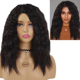 Hair Wigs Dark Brown Synthetic Wig Long Wave for Black Women Natural Fluffy Daily Costume Carnival Party Regular 240306