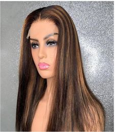 Honey Blonde Ombre Brown Highlight Color Wigs Brazilian Lace Front Human Hair For Black Women 13x1 Synthetic Frontal Wig9420689