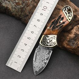 Damascus Steel Folding Camping Survival High Hardness Outdoor Collection Knife 174240