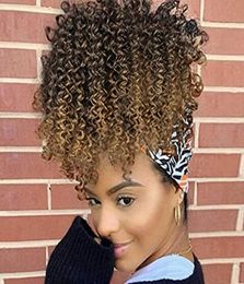 Afro Puff Drawstring Ponytail for Black Women Pony tail Extension afro Ponytail Drawstring Curly Ponytail Hair Piece Ombre Blonde 6092155