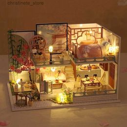 Architecture/DIY House DIY Wooden Doll House Japanese Casa Miniature Building Kits Dollhouse With Furniture Lights Villa for Girls Christmas Gifts