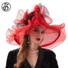 FS Fashion Kentucky Derby Hats Wedding Tea Party Fascinators For Women Organza Large Wide Brim Ladies Summer Beach Sun Hat Y200602249n