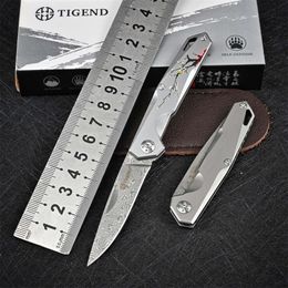 Changfeng Mini Damascus Folding Tactical Survival Outdoor Self Defence Legal Small Knife 593434