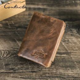 Money Clips CONTACTS Genuine Leather Wallets for Men Short Trifold Casual Men Wallets Luxury Designer Card Holders Coin wallets Money Clip L240306