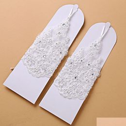 Bridal Gloves Lace Appliques Beads Fingerless Wrist Length With Ribbon Wedding Accessories Drop Delivery Party Events Dhawp