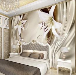 modern wallpaper for living room Golden lily wallpapers Europeanstyle 3D stereo TV background wall4794371