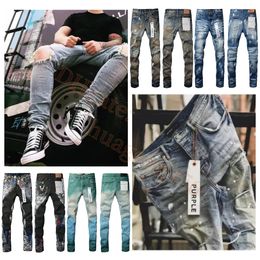 Purple Jeans Designer Men's women's purple brand jeans for Men Skinny Motorcycle Trendy Ripped Patchwork Hole All Year Round Slim Legged Trendy youth Hip Hop