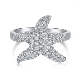 Cluster Rings S925 Sterling Silver Starfish Set With Diamond Full Ring Women's Little Star Fashion Versatile Handpiece