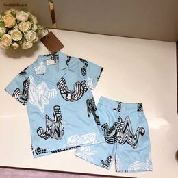 New baby two-piece set sky blue child tracksuits Size 100-160 kids designer clothes Line Bear Pattern boys shirt and shorts 24Mar