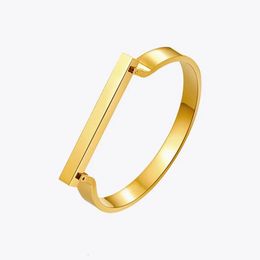 Enfashion Personalized Custom Engrave Name Flat Bar Cuff Bracelet Gold Color Bangle Bracelets For Women Bracelets Bangles 240227