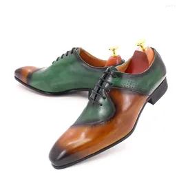 Dress Shoes Genuine Leather Men's Business Casual Mixed Color Pointy Formal Handmade Luxury Designer Wedding Men Oxfords