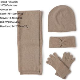 Four-piece Sets Warm 100 Cashmere Hat Scarf Gloves Headband Winter Women 2020 Factory Autumn And Winter New Knitted Solid249F